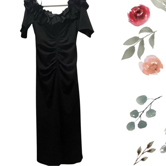 Xscape dress 16W black off shoulder elbow sleeve back zip built in bra back slit - Picture 5 of 16
